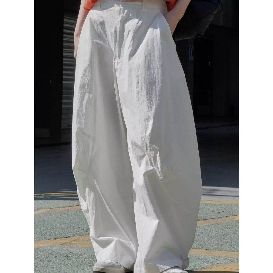 Wide-Leg Casual Pants White / S Apparel and Accessories