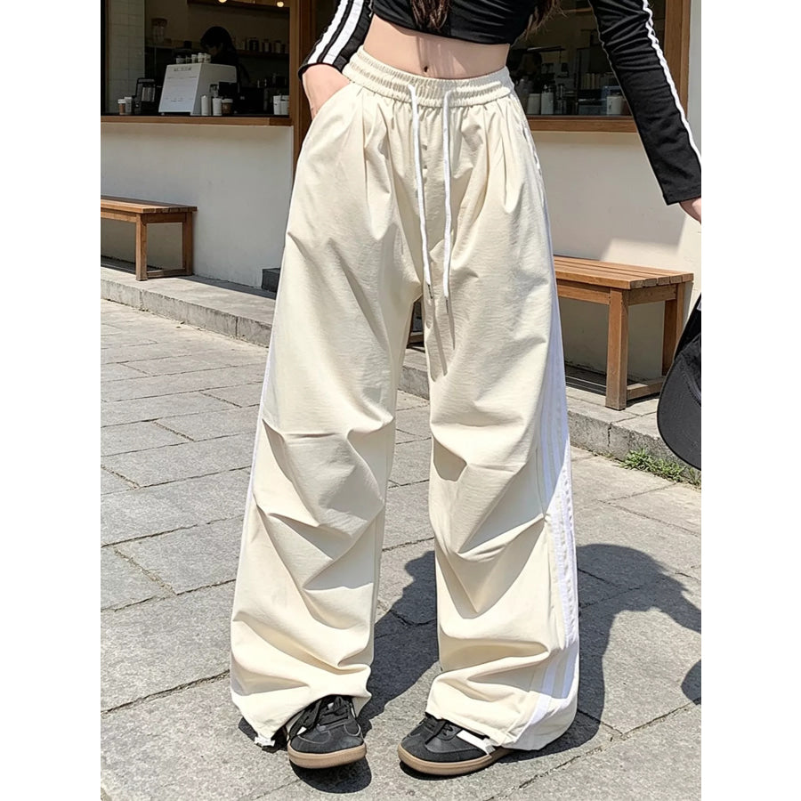 Wide-Leg Casual Pants with Drawstring Beige / M Apparel and Accessories