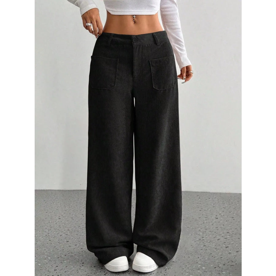 Wide Leg Corduroy Pants Black / S Apparel and Accessories