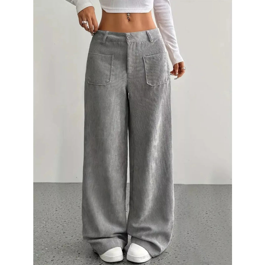 Wide Leg Corduroy Pants Grey / S Apparel and Accessories