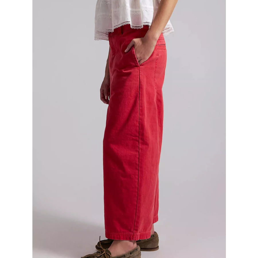 Wide-Leg Cropped Jeans Red / S Apparel and Accessories