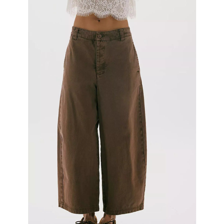 Wide-Leg Cropped Jeans Brown / S Apparel and Accessories