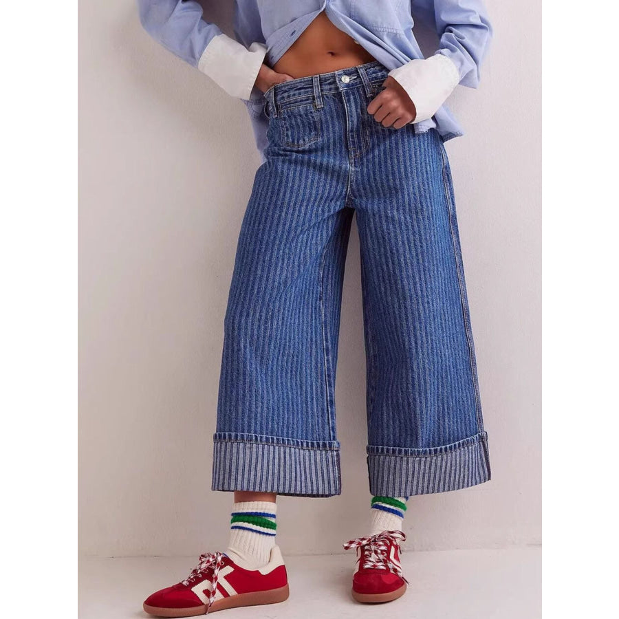 Wide-Leg Cropped Jeans Dark Blue / S Apparel and Accessories