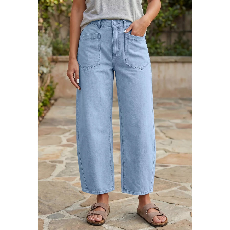 Wide Leg Cropped Jeans Light Blue / 4 Apparel and Accessories