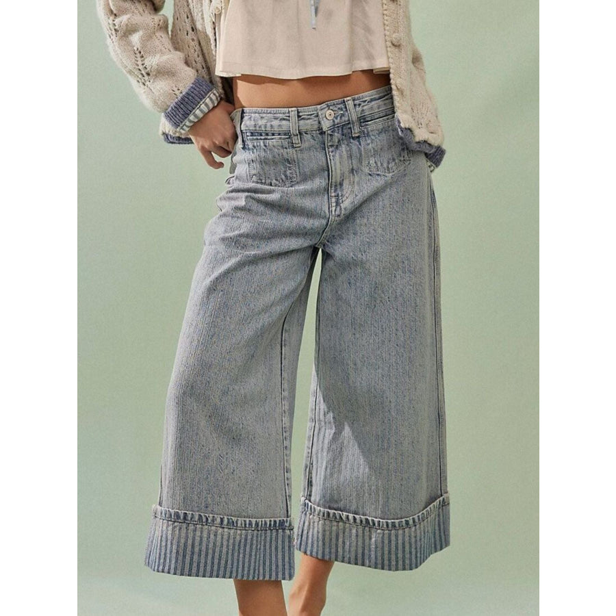 Wide-Leg Cropped Jeans Light Blue / S Apparel and Accessories