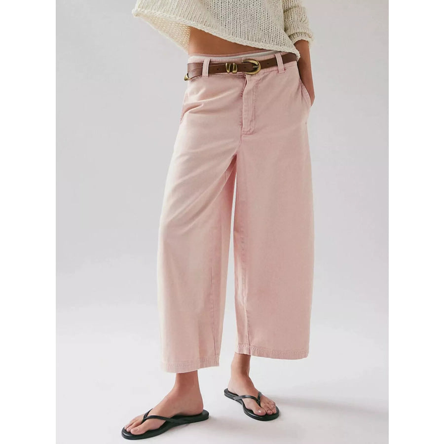 Wide-Leg Cropped Jeans Pink / S Apparel and Accessories