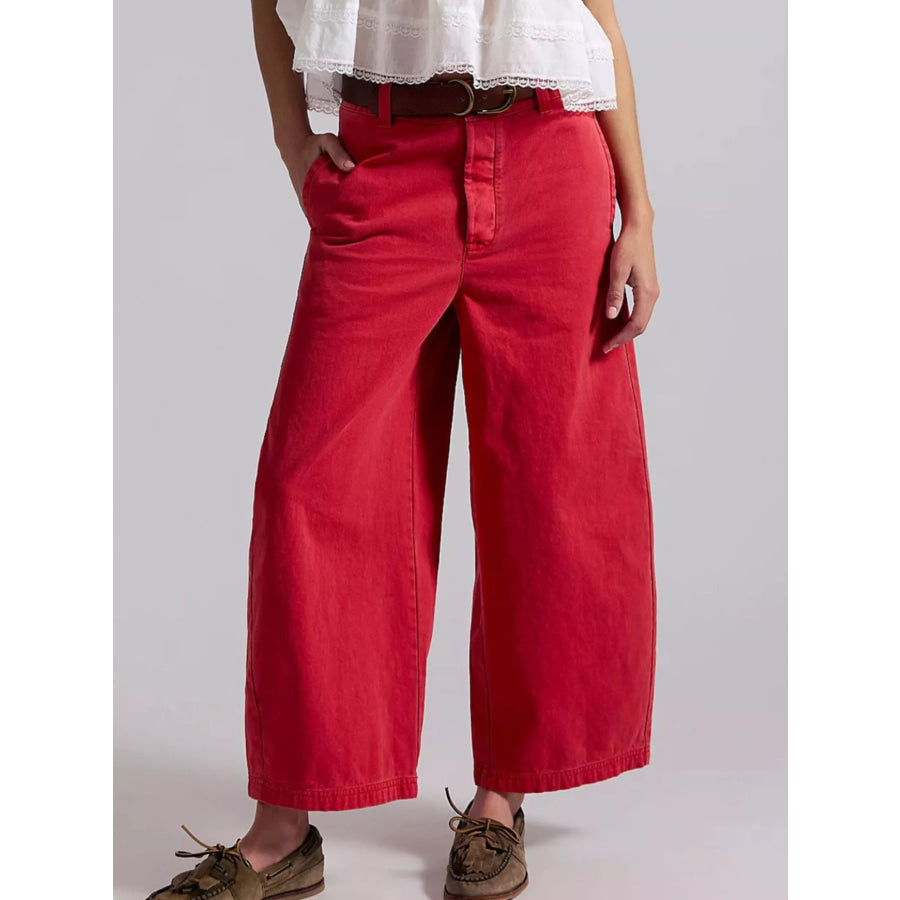 Wide-Leg Cropped Jeans Red / S Apparel and Accessories