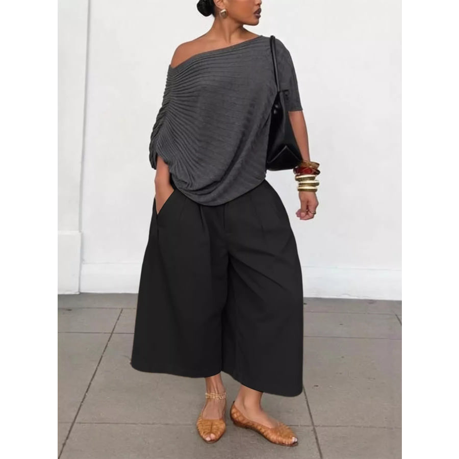 Wide-Leg Cropped Pants Black / S Apparel and Accessories