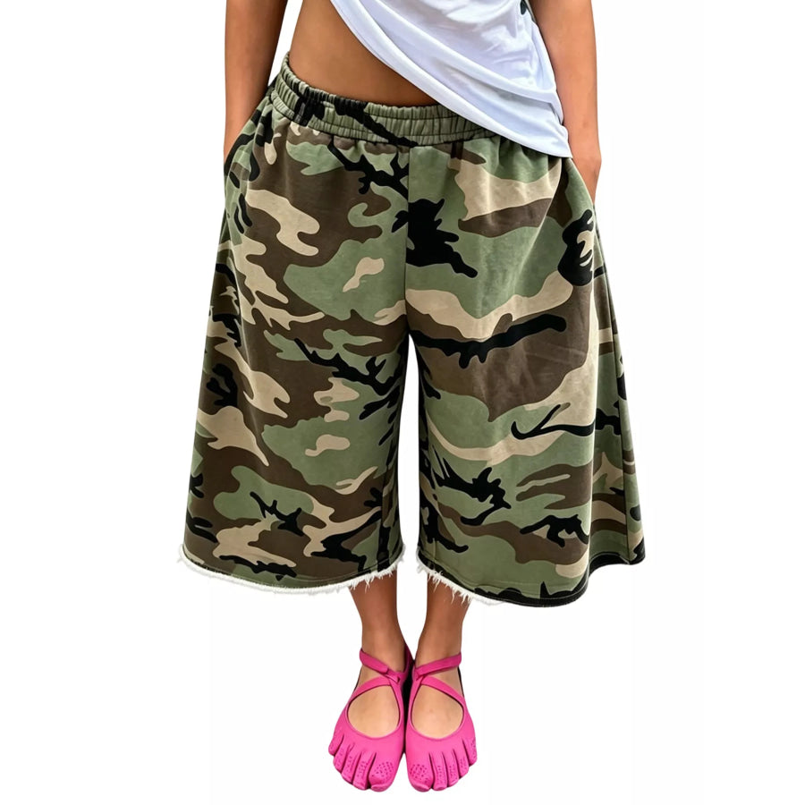Wide-Leg Cropped Sweatpants with Pockets Apparel and Accessories