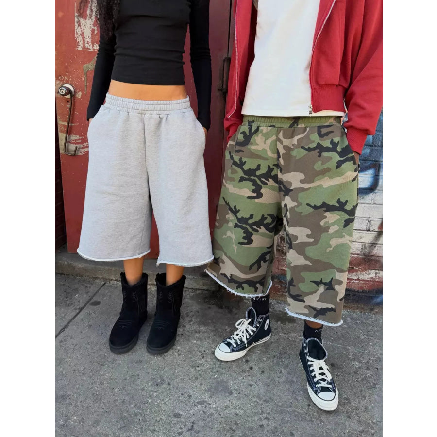 Wide-Leg Cropped Sweatpants with Pockets Apparel and Accessories