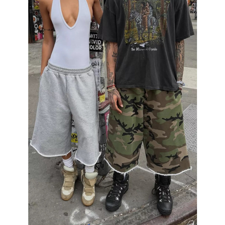 Wide-Leg Cropped Sweatpants with Pockets Apparel and Accessories