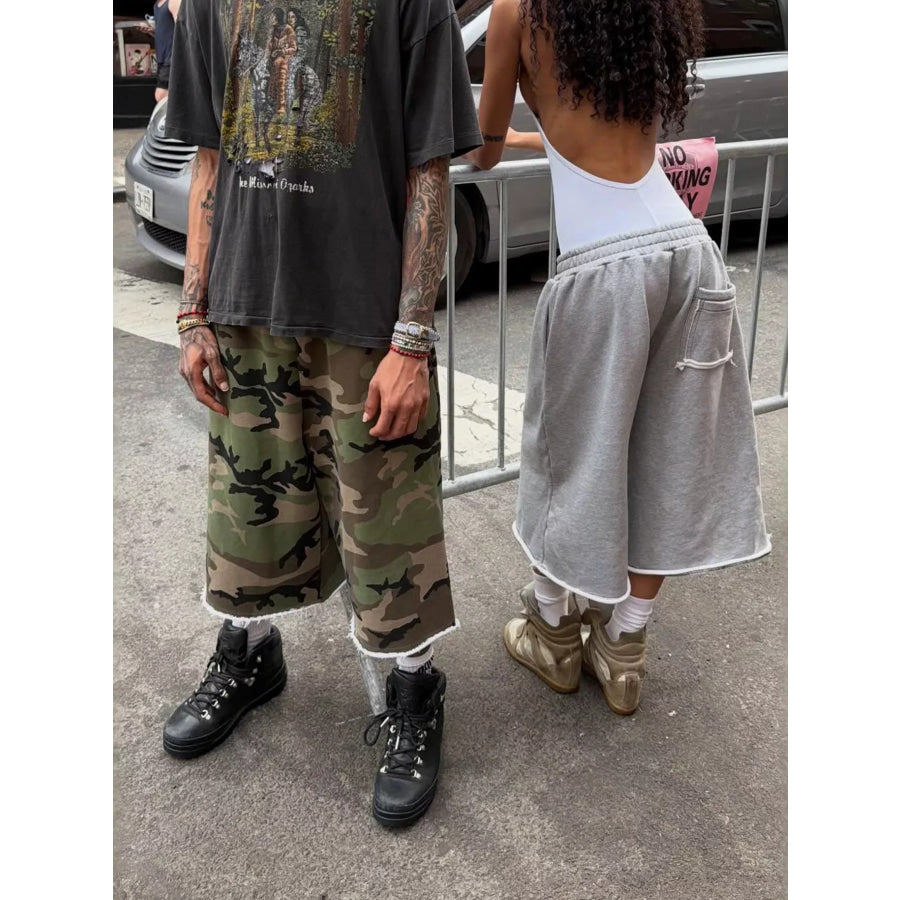 Wide-Leg Cropped Sweatpants with Pockets Apparel and Accessories