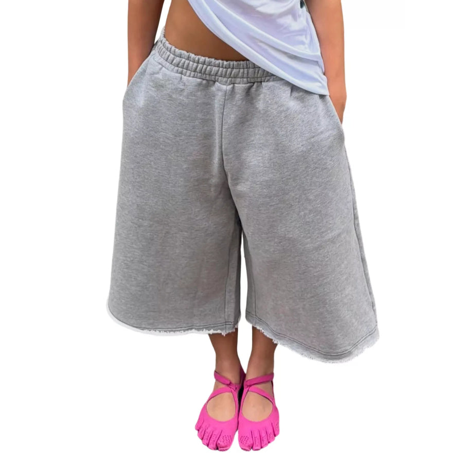 Wide-Leg Cropped Sweatpants with Pockets Gray / S Apparel and Accessories