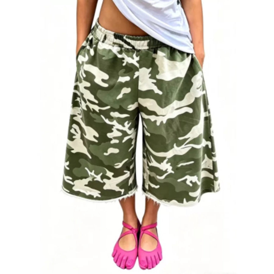 Wide-Leg Cropped Sweatpants with Pockets Green / S Apparel and Accessories