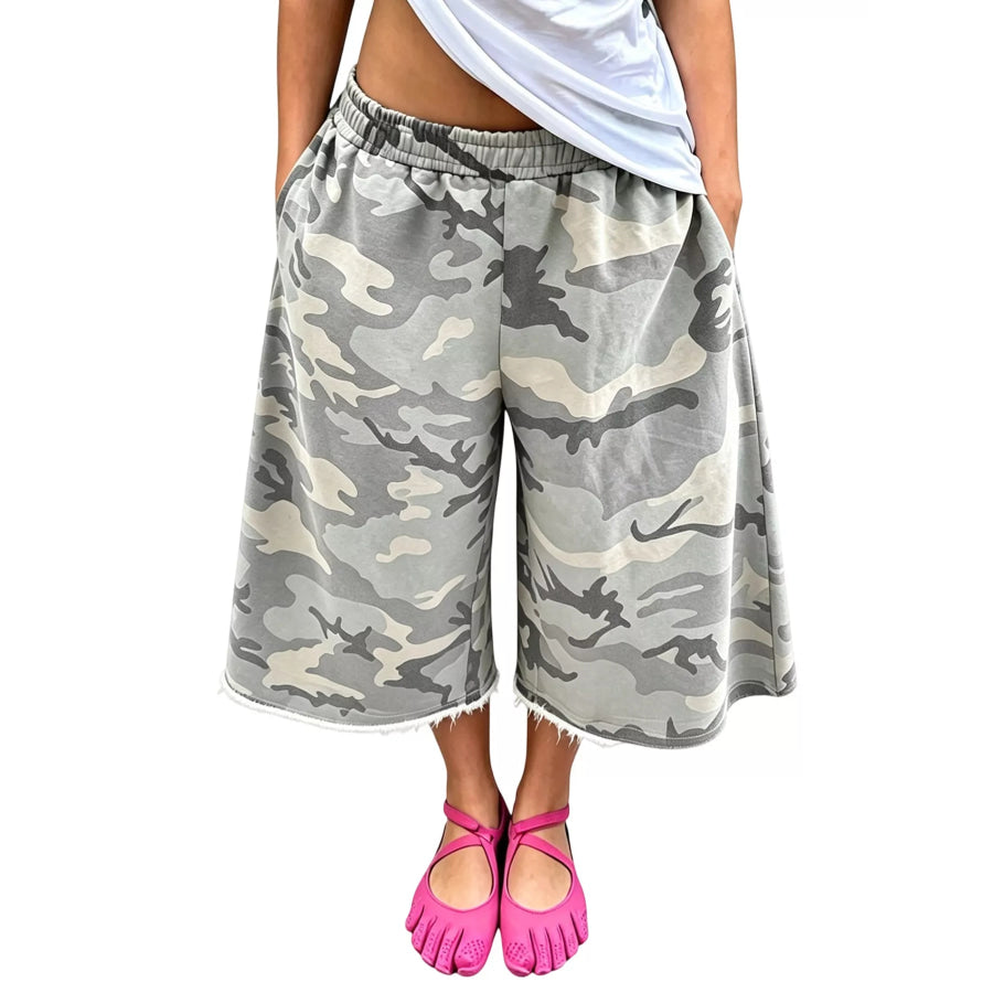Wide-Leg Cropped Sweatpants with Pockets Light Gray / S Apparel and Accessories