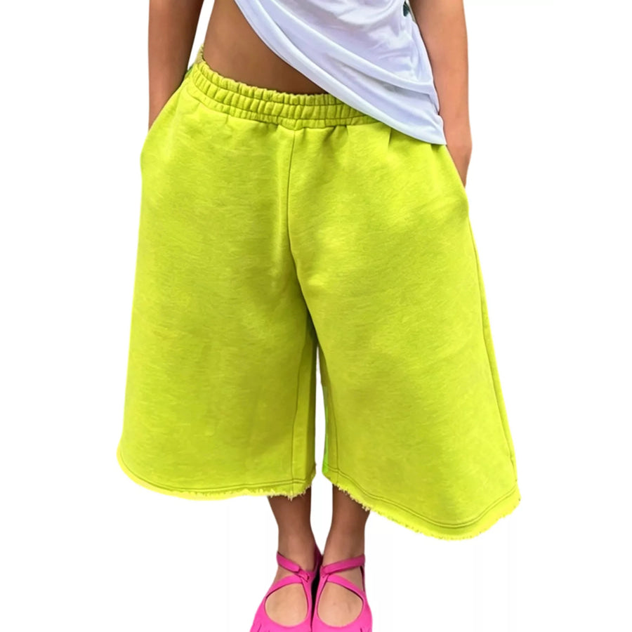 Wide-Leg Cropped Sweatpants with Pockets Neon Green / S Apparel and Accessories