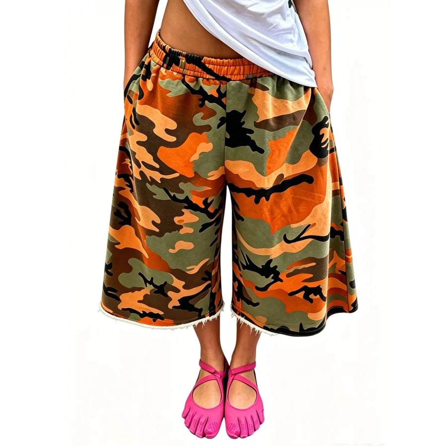 Wide-Leg Cropped Sweatpants with Pockets Orange / S Apparel and Accessories