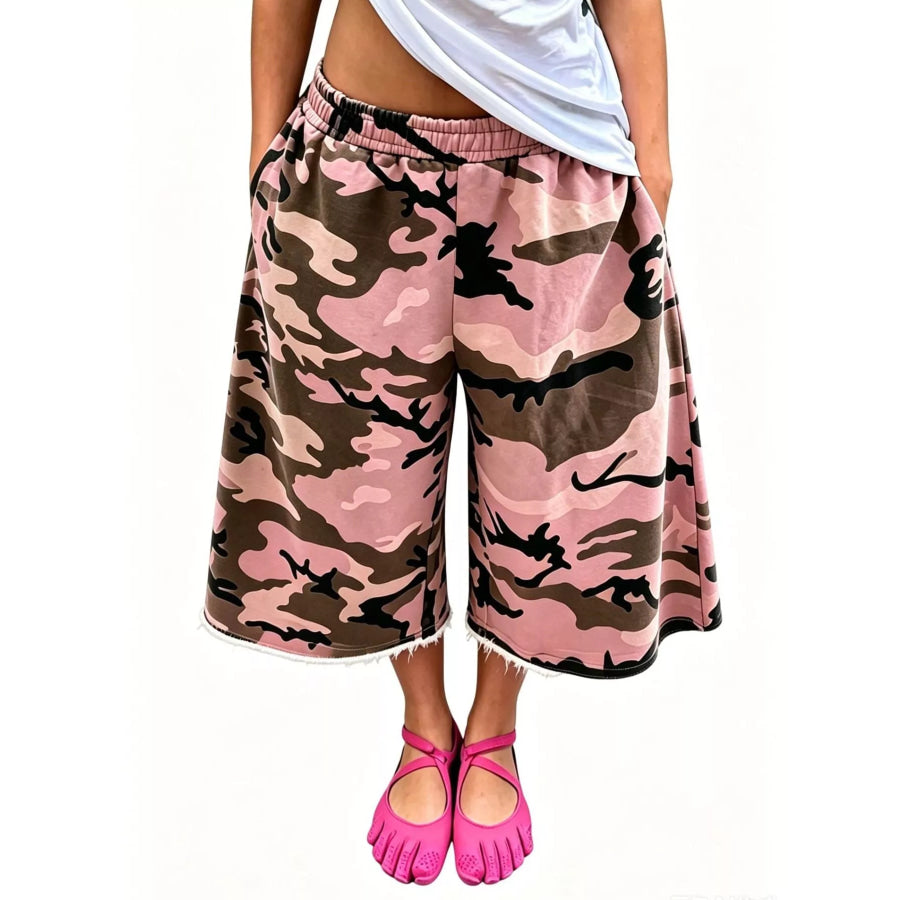 Wide-Leg Cropped Sweatpants with Pockets Pink / S Apparel and Accessories