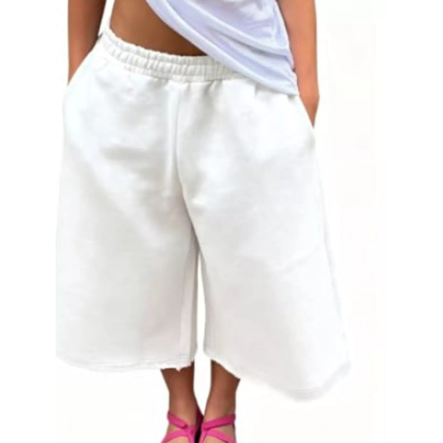 Wide-Leg Cropped Sweatpants with Pockets White / S Apparel and Accessories