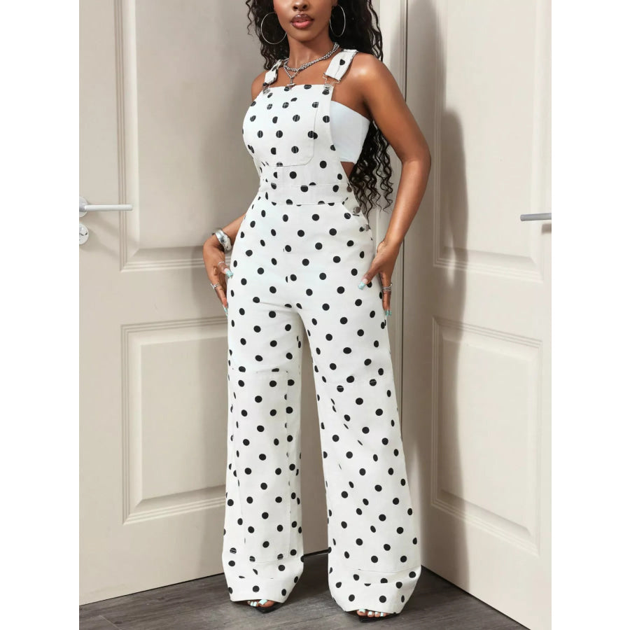 Wide Leg Denim Overalls with Adjustable Straps Apparel and Accessories