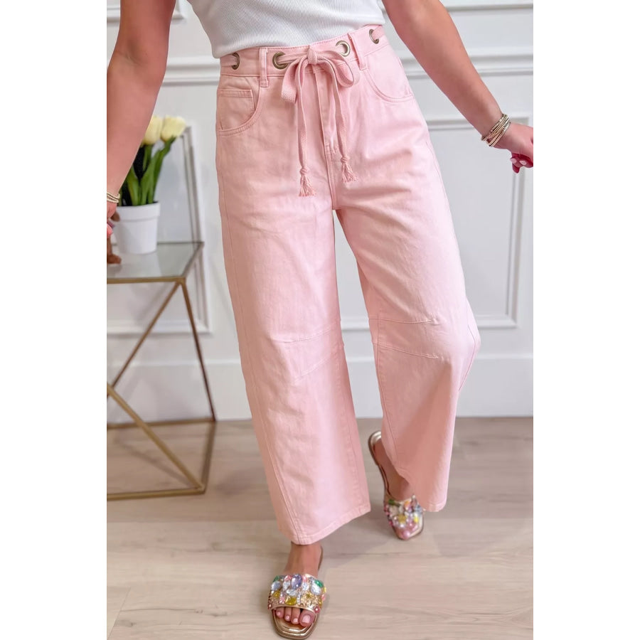 Wide-Leg Drawstring Jeans Apparel and Accessories