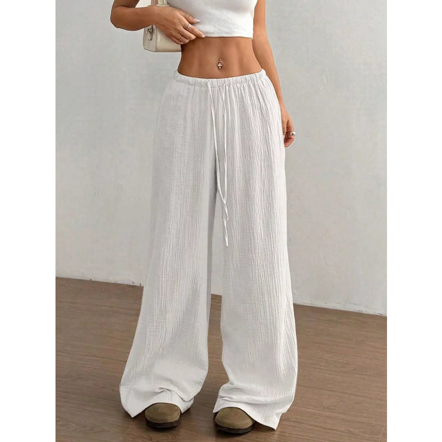 Wide-Leg Drawstring Pants White / S Apparel and Accessories