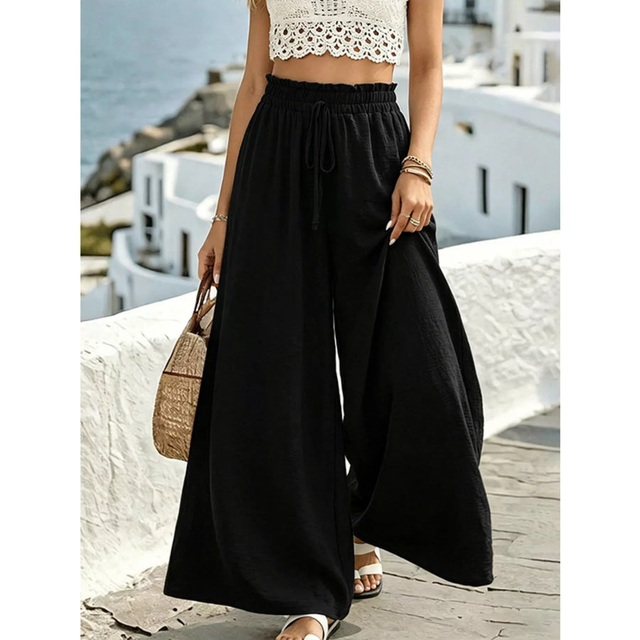 Wide Leg Drawstring Pants Black / S Apparel and Accessories