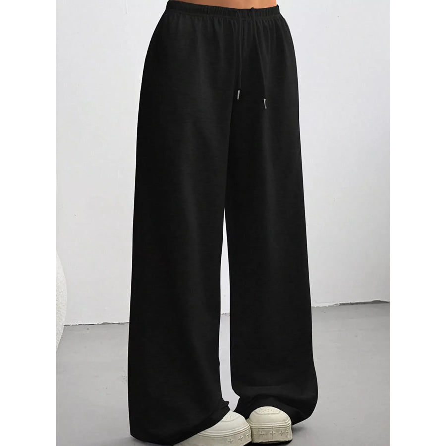 Wide-Leg Drawstring Pants Black / S Apparel and Accessories
