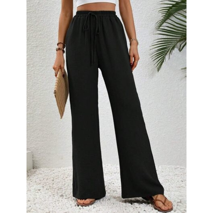 Wide Leg Drawstring Pants Black / S Clothing