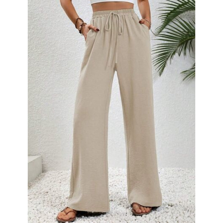 Wide Leg Drawstring Pants Cream / S Clothing