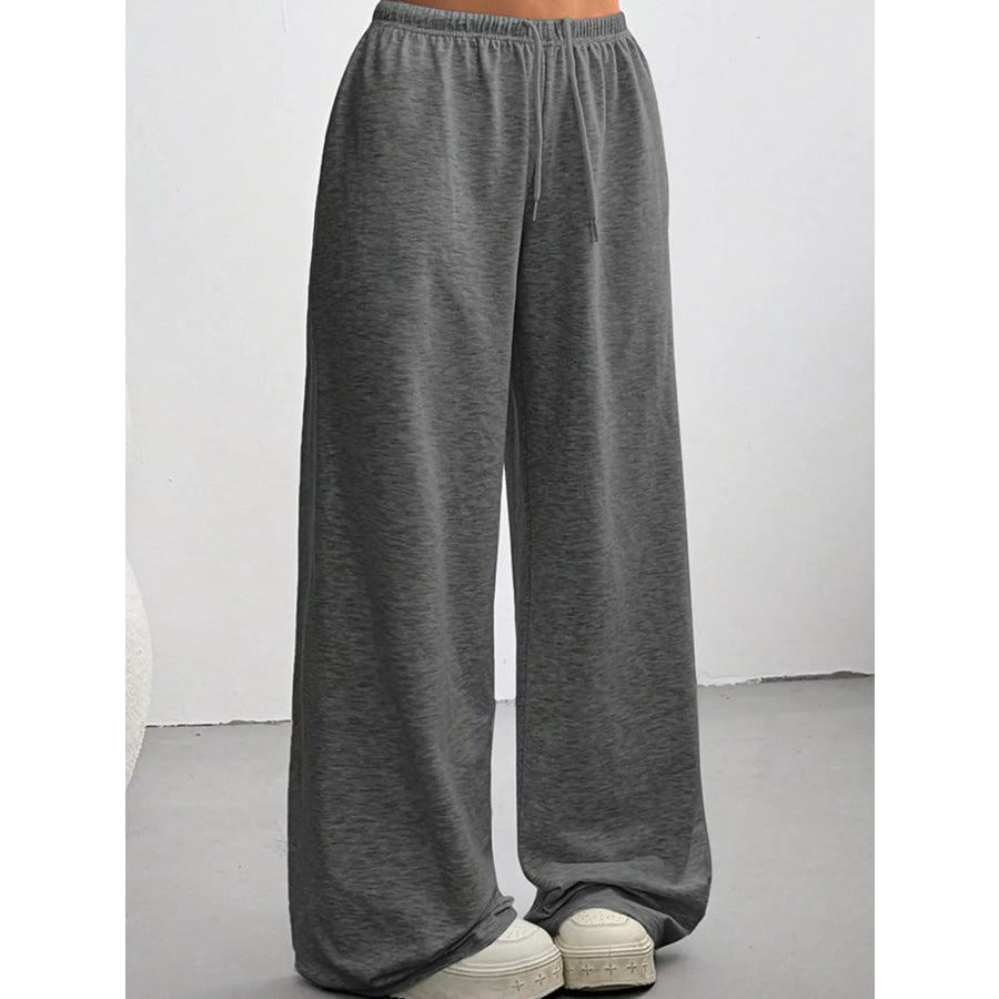 Wide-Leg Drawstring Pants Dark Gray / S Apparel and Accessories