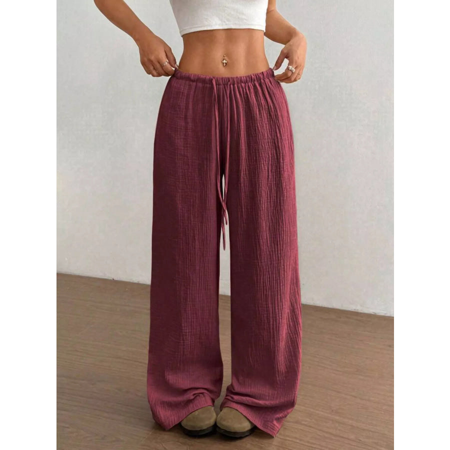 Wide-Leg Drawstring Pants Deep Red / S Apparel and Accessories