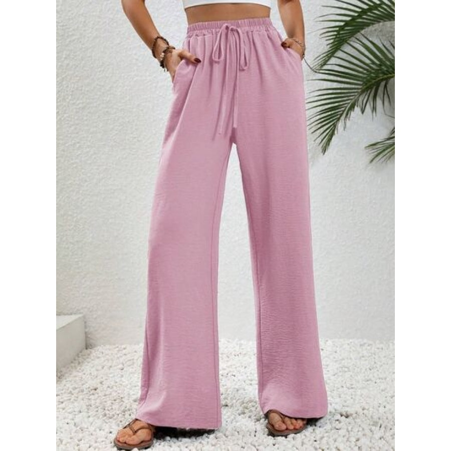 Wide Leg Drawstring Pants Fuchsia Pink / S Clothing