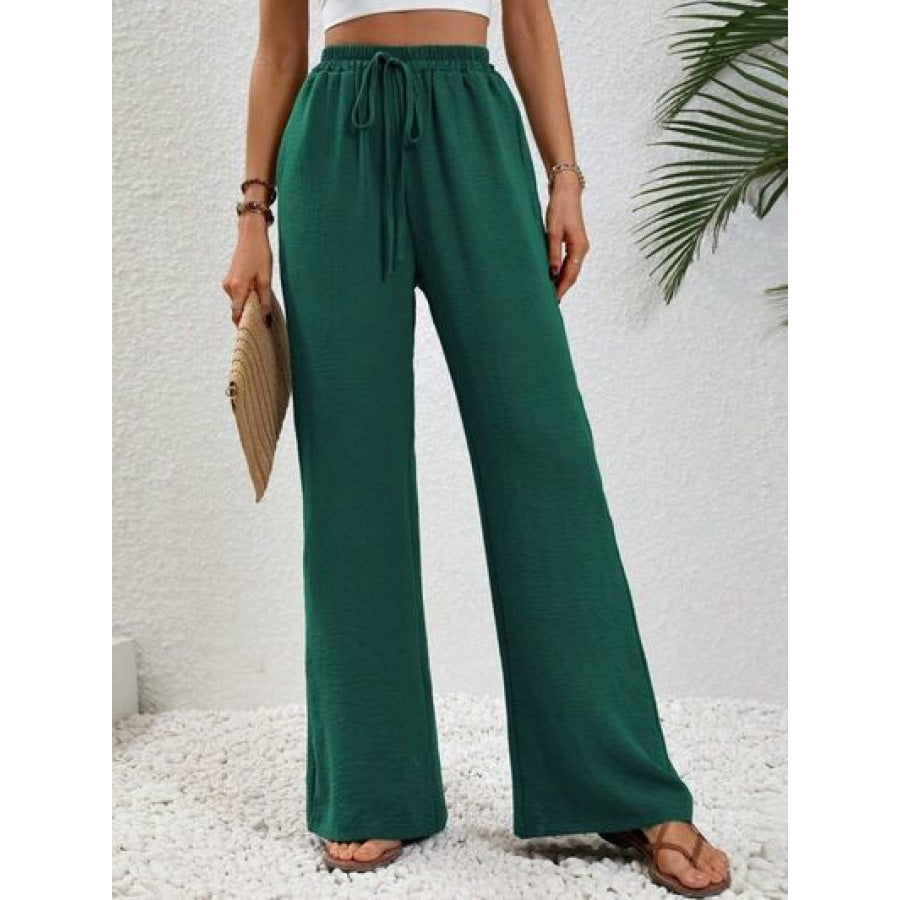 Wide Leg Drawstring Pants Green / S Clothing