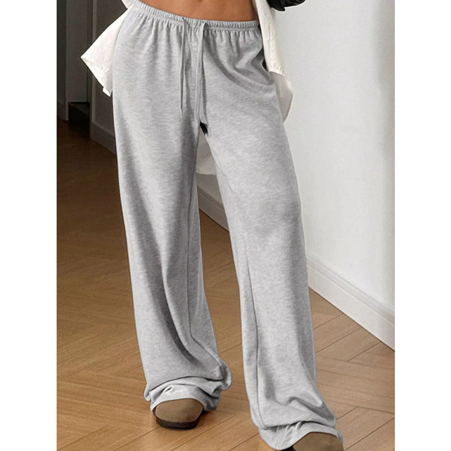 Wide-Leg Drawstring Pants Light Gray / S Apparel and Accessories