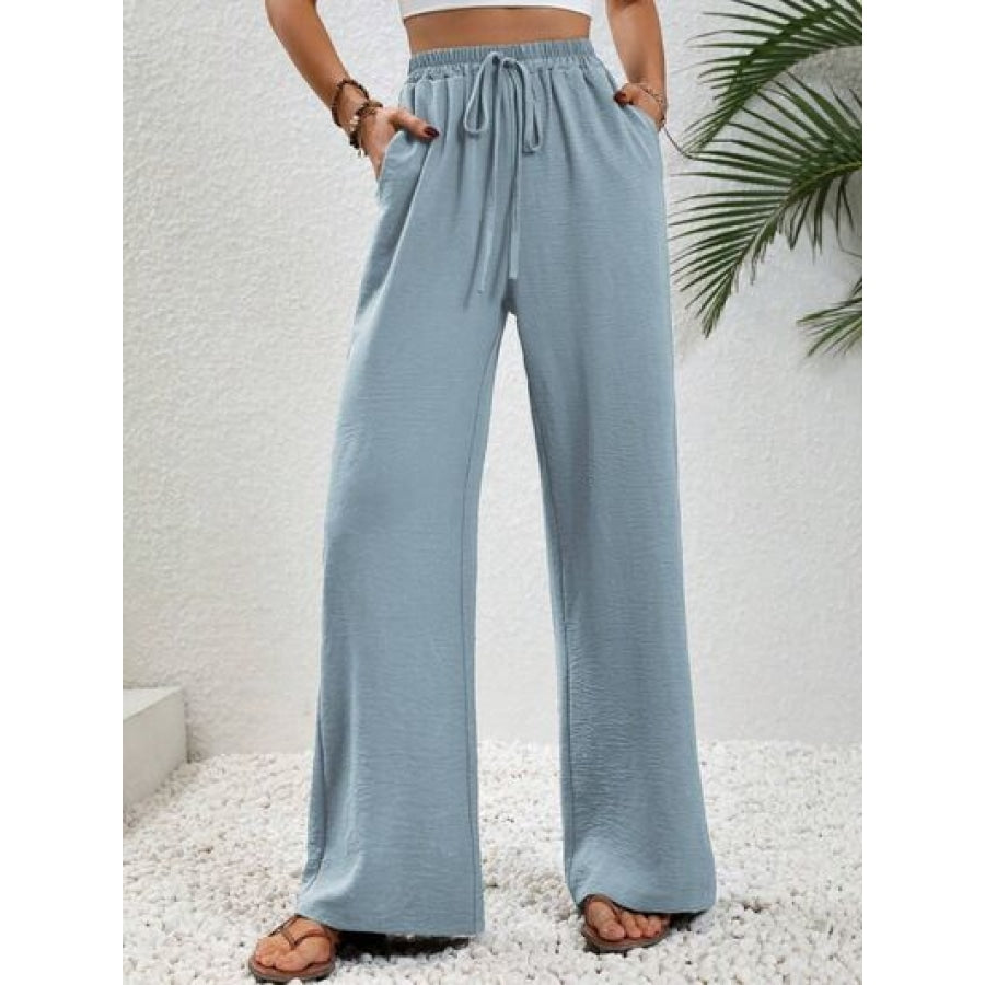 Wide Leg Drawstring Pants Misty Blue / S Clothing