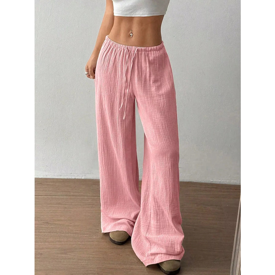 Wide-Leg Drawstring Pants Pink / S Apparel and Accessories