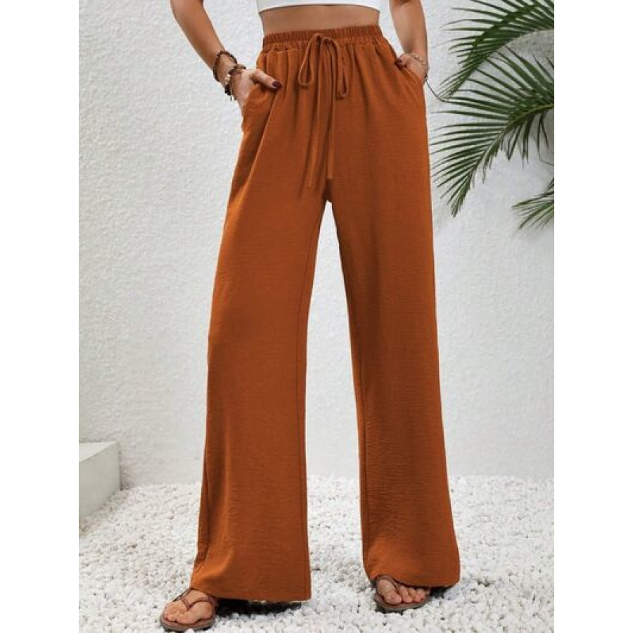 Wide Leg Drawstring Pants Terracotta / S Clothing