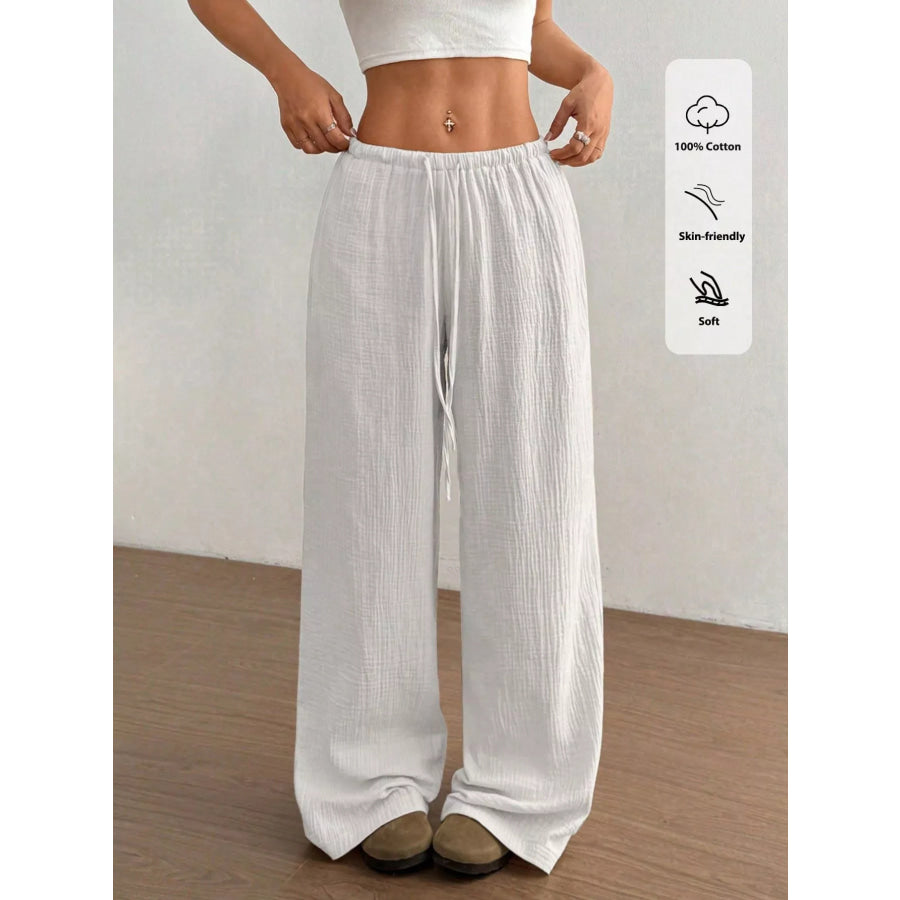 Wide-Leg Drawstring Pants White / S Apparel and Accessories