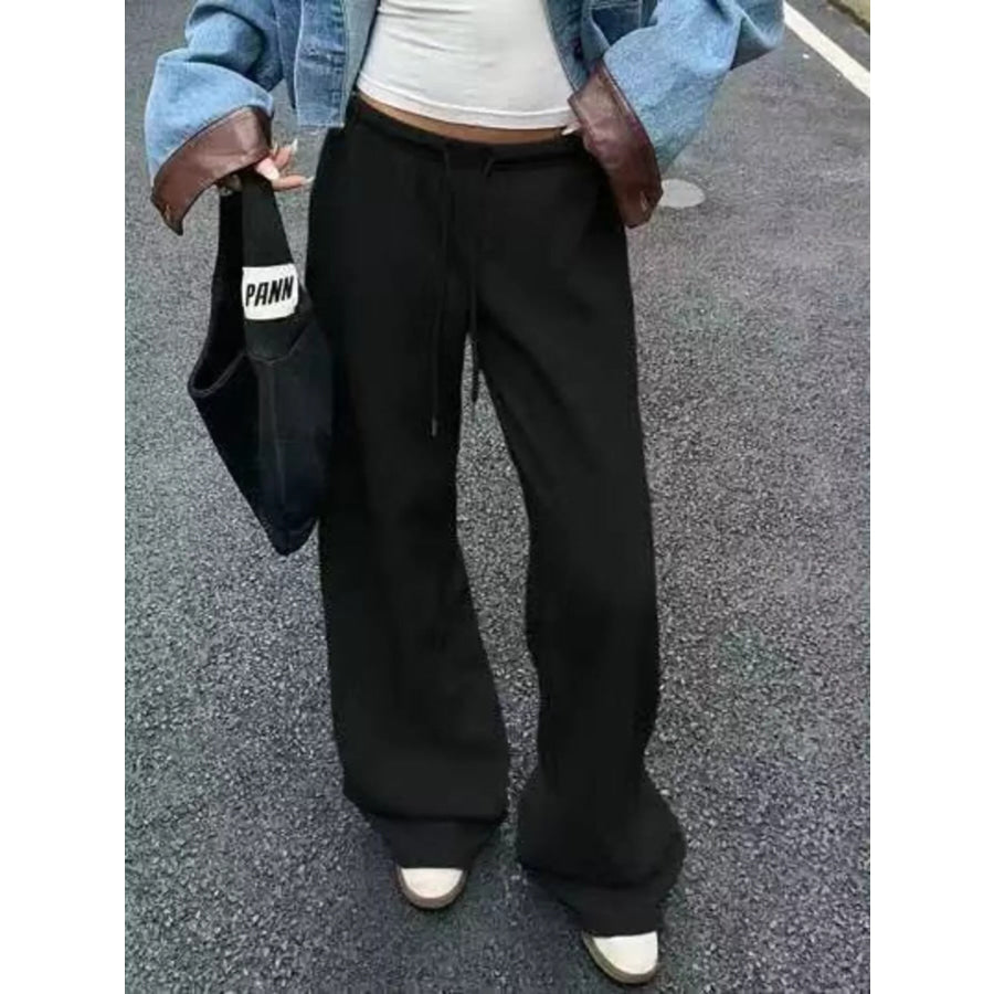 Wide Leg Drawstring Sweatpants Black / S Apparel and Accessories