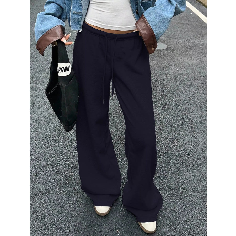 Wide Leg Drawstring Sweatpants Dark Navy / S Apparel and Accessories