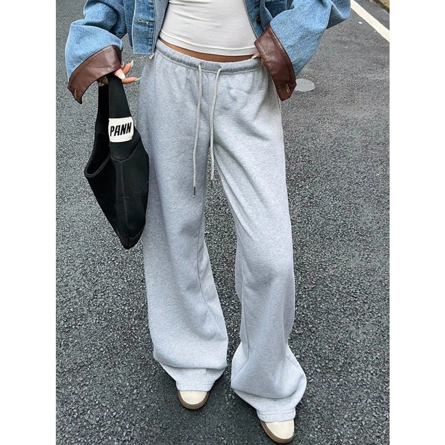 Wide Leg Drawstring Sweatpants Light Gray / S Apparel and Accessories