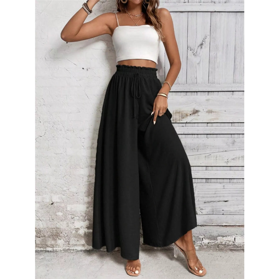 Wide Leg Drawstring Waist Casual Pants Apparel and Accessories