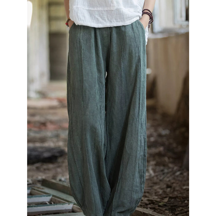 Wide-Leg Elastic Waist Pants Apparel and Accessories