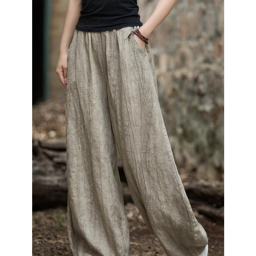 Wide-Leg Elastic Waist Pants Apparel and Accessories