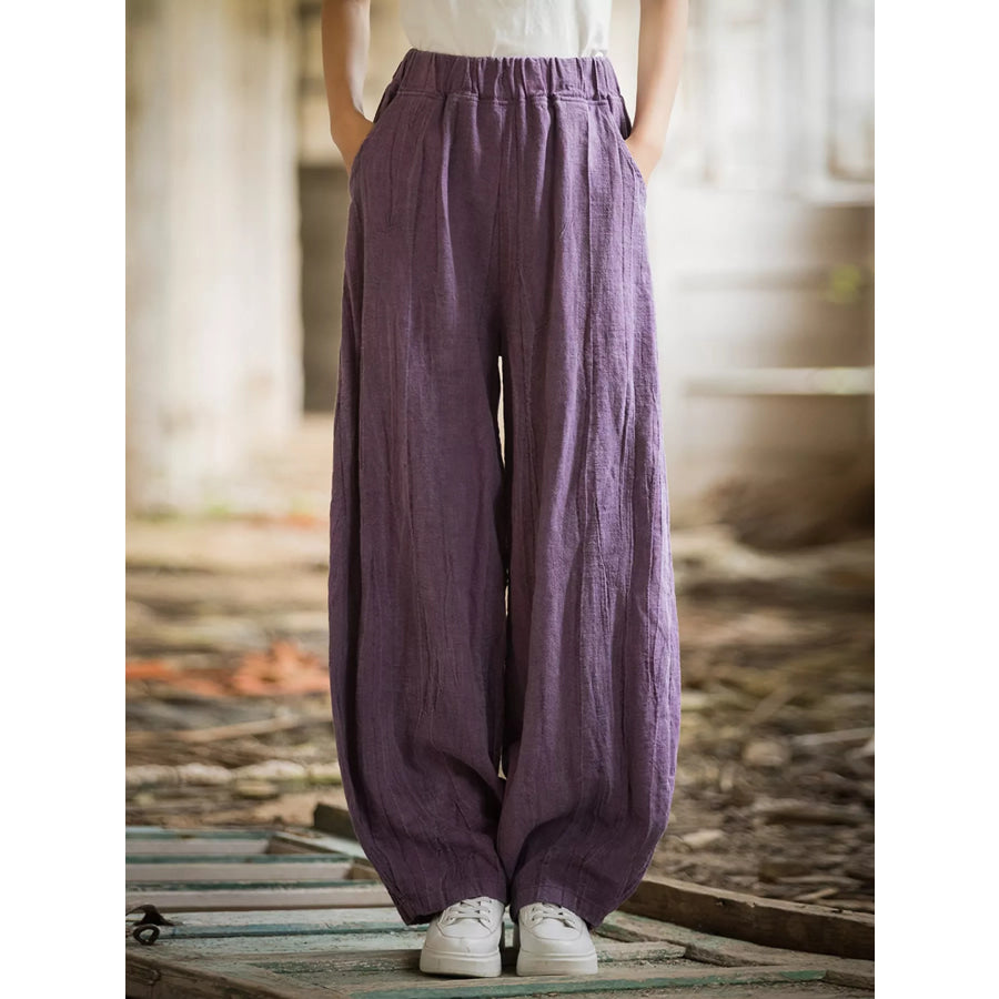 Wide-Leg Elastic Waist Pants Apparel and Accessories