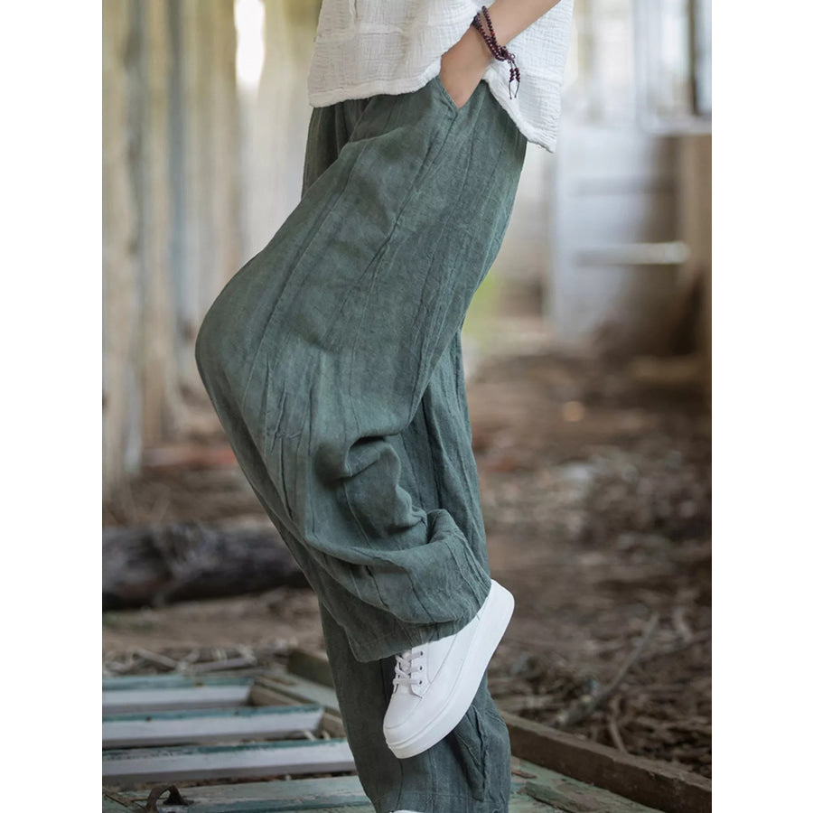 Wide-Leg Elastic Waist Pants Apparel and Accessories