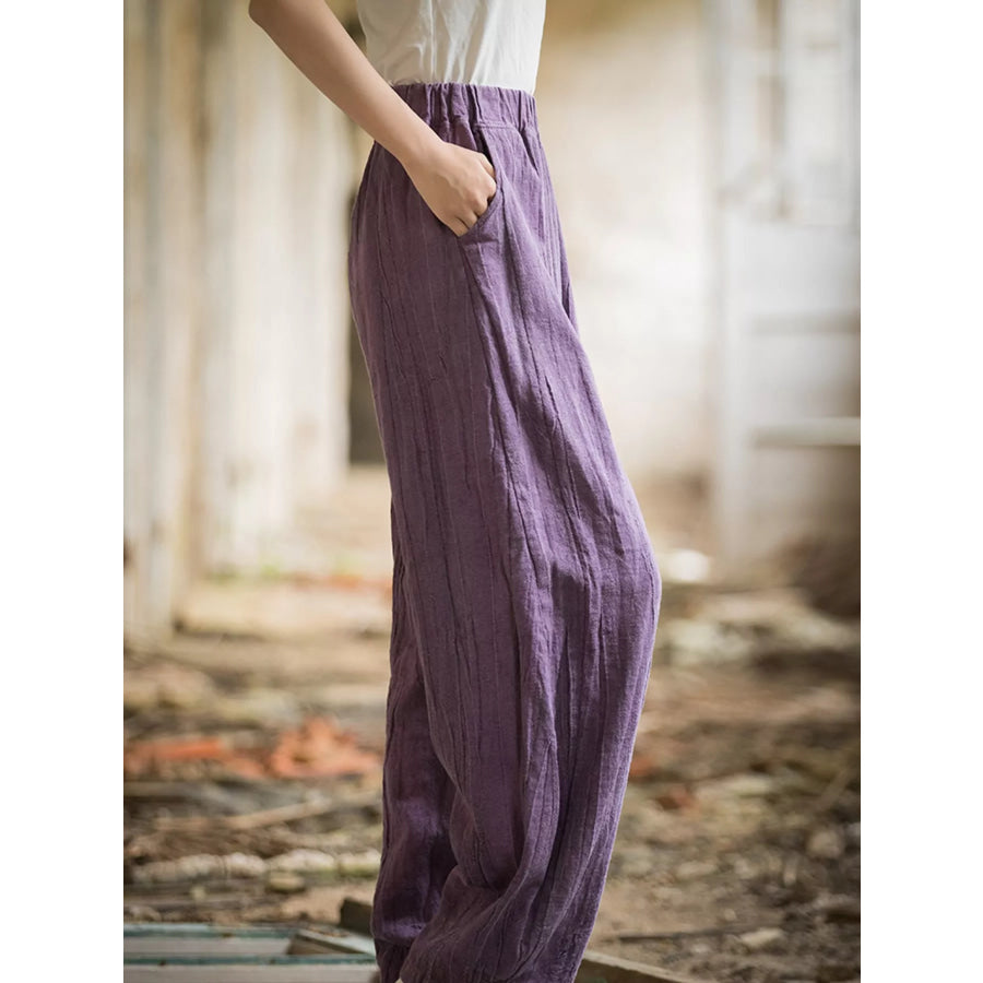 Wide-Leg Elastic Waist Pants Apparel and Accessories