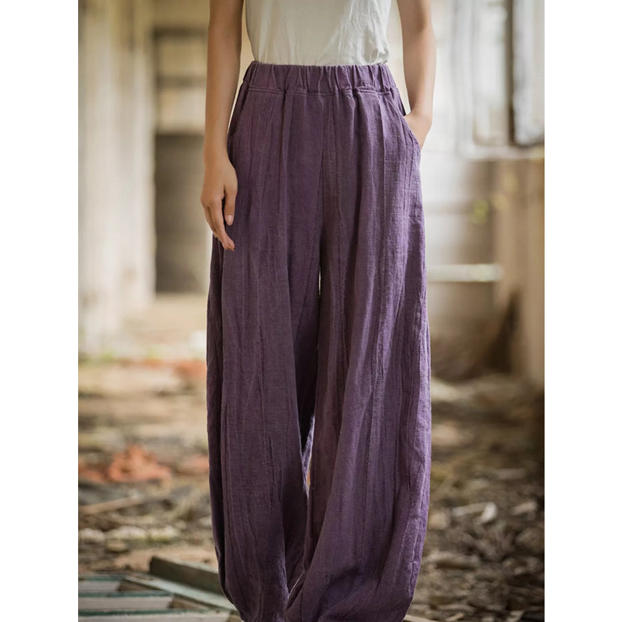 Wide-Leg Elastic Waist Pants Apparel and Accessories