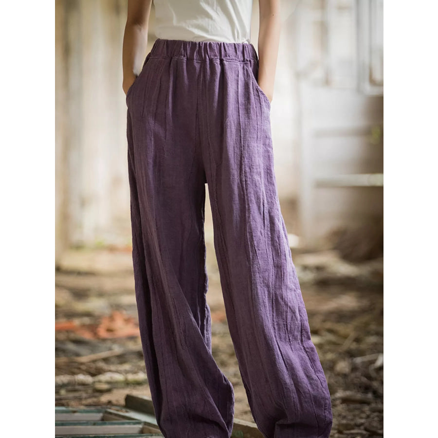 Wide-Leg Elastic Waist Pants Apparel and Accessories